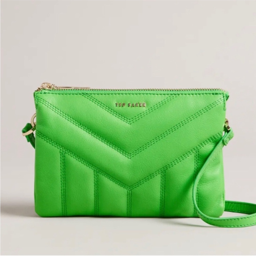 Ted Baker Green Ayasini Quilted Leather Puffer zippered Crossbody Bag new